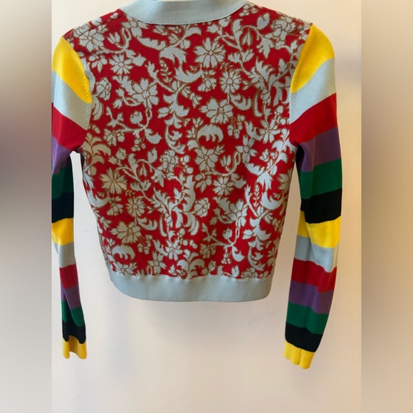 Alice + Olivia Red Floral Cardigan with Striped Sleeves - Picture 3 of 6